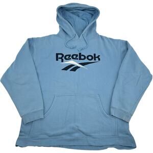 Vintage y2k Men's Reebok Light Sky baby Blue embroidered logo hoodie sweatshirt
